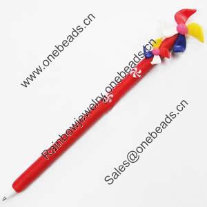 Fimo(Polymer Clay) Jewelry Ball Pen, with a fimo bead head, 34x190mm, Sold by PC
