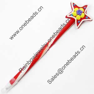 Fimo(Polymer Clay) Jewelry Ball Pen, with a fimo bead head, 44x190mm, Sold by PC