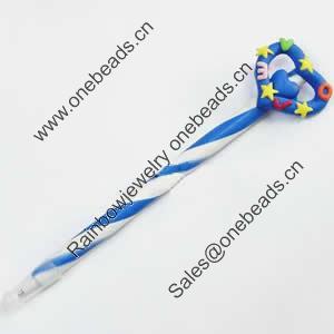 Fimo(Polymer Clay) Jewelry Ball Pen, with a fimo bead head, 38x170mm, Sold by PC