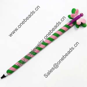 Fimo(Polymer Clay) Jewelry Ball Pen, with a fimo bead head, 38x170mm, Sold by PC