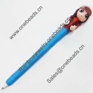 Fimo(Polymer Clay) Jewelry Ball Pen, with a fimo bead head, 19x170mm, Sold by PC
