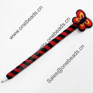 Fimo(Polymer Clay) Jewelry Ball Pen, with a fimo bead head, 35x170mm, Sold by PC