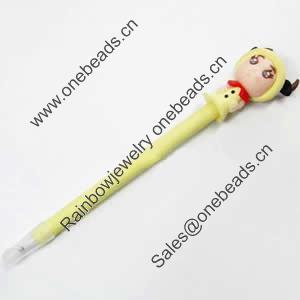 Fimo(Polymer Clay) Jewelry Ball Pen, with a fimo bead head, 34x170mm, Sold by PC