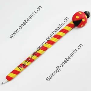 Fimo(Polymer Clay) Jewelry Ball Pen, with a fimo bead head, 24x170mm, Sold by PC