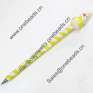 Fimo(Polymer Clay) Jewelry Ball Pen, with a fimo bead head, 21x190mm, Sold by PC