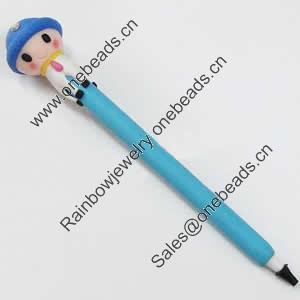 Fimo(Polymer Clay) Jewelry Ball Pen, with a fimo bead head, 26x150mm, Sold by PC