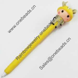 Fimo(Polymer Clay) Jewelry Ball Pen, with a fimo bead head, 27x158mm, Sold by PC