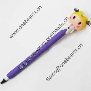 Fimo(Polymer Clay) Jewelry Ball Pen, with a fimo bead head, 26x153mm, Sold by PC