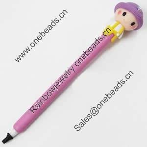 Fimo(Polymer Clay) Jewelry Ball Pen, with a fimo bead head, 26x150mm, Sold by PC