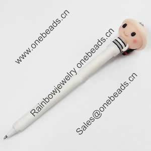 Fimo(Polymer Clay) Jewelry Ball Pen, with a fimo bead head, 28x150mm, Sold by PC