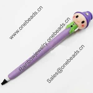 Fimo(Polymer Clay) Jewelry Ball Pen, with a fimo bead head, 25x150mm, Sold by PC