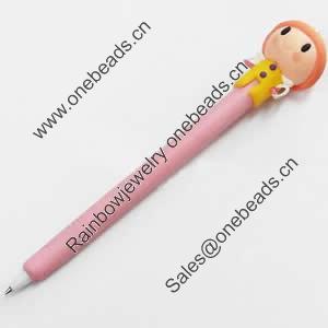 Fimo(Polymer Clay) Jewelry Ball Pen, with a fimo bead head, 25x140mm, Sold by PC