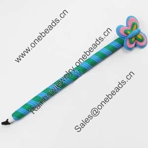 Fimo(Polymer Clay) Jewelry Ball Pen, with a fimo bead head, 35x170mm, Sold by PC