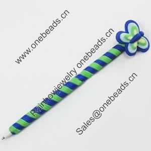 Fimo(Polymer Clay) Jewelry Ball Pen, with a fimo bead head, 35x170mm, Sold by PC