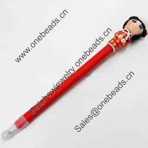 Fimo(Polymer Clay) Jewelry Ball Pen, with a fimo bead head, 23x170mm, Sold by PC