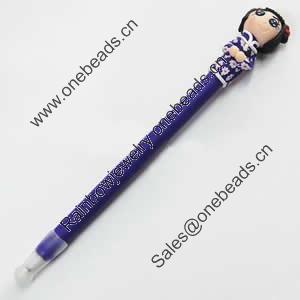 Fimo(Polymer Clay) Jewelry Ball Pen, with a fimo bead head, 23x170mm, Sold by PC