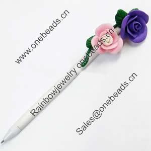 Fimo(Polymer Clay) Jewelry Ball Pen, with a fimo bead head, 36x180mm, Sold by PC