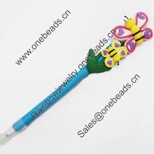 Fimo(Polymer Clay) Jewelry Ball Pen, with a fimo bead head, 28x190mm, Sold by PC