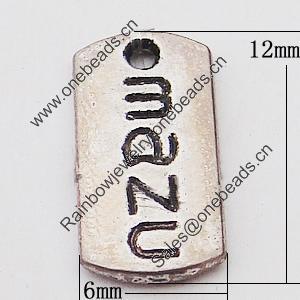 Pendant, Zinc Alloy Jewelry Findings Lead-free, Rectangle 6x12mm Hole:1mm, Sold by Bag