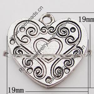 Pendant, Zinc Alloy Jewelry Findings Lead-free, Heart 19x19mm Hole:1.5mm, Sold by Bag