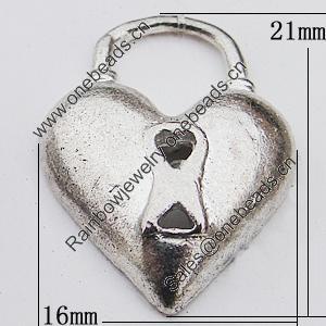 Pendant, Zinc Alloy Jewelry Findings Lead-free, Lock 16x21mm, Sold by Bag