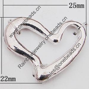 Pendant, Zinc Alloy Jewelry Findings Lead-free, Heart 25x22mm, Sold by Bag