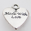 Pendant, Zinc Alloy Jewelry Findings Lead-free, Heart 17x19mm Hole:2mm, Sold by Bag