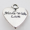 Pendant, Zinc Alloy Jewelry Findings Lead-free, Heart 17x19mm Hole:2mm, Sold by Bag