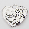 Pendant, Zinc Alloy Jewelry Findings Lead-free, Heart 15x15mm Hole:2mm, Sold by Bag