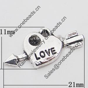 Pendant, Zinc Alloy Jewelry Findings Lead-free, Heart 21x11mm Hole:1mm, Sold by Bag