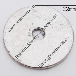 Beads, Zinc Alloy Jewelry Findings Lead-free, Flat Round 22mm Hole:4mm, Sold by Bag
