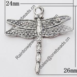 Pendant, Zinc Alloy Jewelry Findings Lead-free, Dragonfly 24x26mm Hole:1.5mm, Sold by Bag