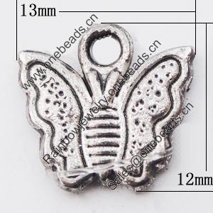 Pendant, Zinc Alloy Jewelry Findings Lead-free, Butterfly 13x12mm Hole:1.5mm, Sold by Bag