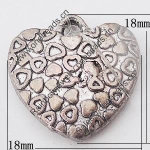 Pendant, Zinc Alloy Jewelry Findings Lead-free, Heart 18mm Hole:2mm, Sold by Bag