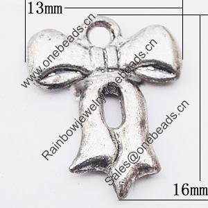 Pendant, Zinc Alloy Jewelry Findings Lead-free, Bowknot 13x16mm Hole:2mm, Sold by Bag