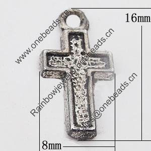 Pendant, Zinc Alloy Jewelry Findings Lead-free, Cross 8x16mm Hole:1mm, Sold by Bag