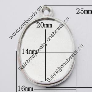 Zinc Alloy Pendant Settings, Outside diameter:16x25mm, Interior diameter:14x20mm, Sold by Bag