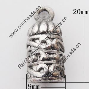 Zinc Alloy Cord End Caps, 9x20mm, Sold by Bag