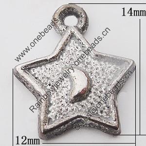 Pendant, Zinc Alloy Jewelry Findings Lead-free, Star 12x14mm Hole:1.5mm, Sold by Bag