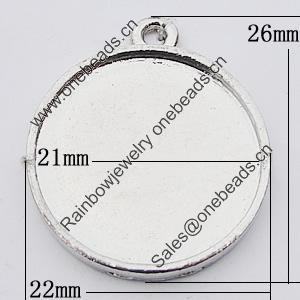 Zinc Alloy Pendant Settings, Outside diameter:22x26mm, Interior diameter:21mm, Sold by Bag
