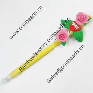 Fimo(Polymer Clay) Jewelry Ball Pen, with a fimo bead head, 48x170mm, Sold by PC