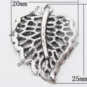 Pendant, Zinc Alloy Jewelry Findings Lead-free, Leaf 20x25mm Hole:1.5mm, Sold by Bag