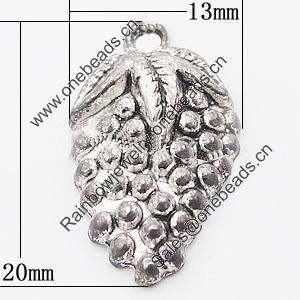 Pendant, Zinc Alloy Jewelry Findings Lead-free, Grape 13x20mm Hole:2.5mm, Sold by Bag