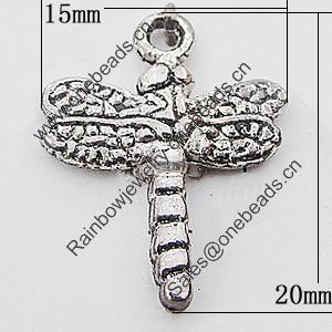 Pendant, Zinc Alloy Jewelry Findings Lead-free, Dragonfly 15x20mm Hole:2mm, Sold by Bag