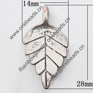 Pendant, Zinc Alloy Jewelry Findings Lead-free, Leaf 14x28mm Hole:1.5mm, Sold by Bag