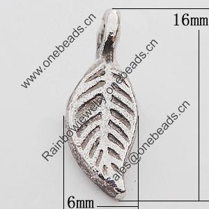 Pendant, Zinc Alloy Jewelry Findings Lead-free, Leaf 6x16mm Hole:2mm, Sold by Bag