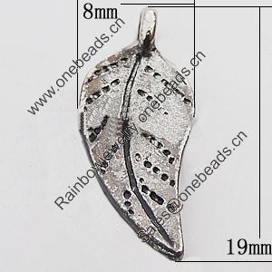 Pendant, Zinc Alloy Jewelry Findings Lead-free, Leaf 8x19mm Hole:2mm, Sold by Bag