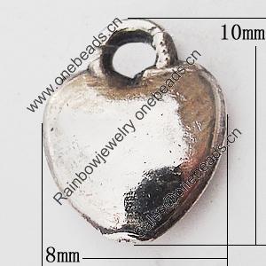 Pendant, Zinc Alloy Jewelry Findings Lead-free, Heart 8x10mm Hole:2mm, Sold by Bag