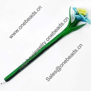 Fimo(Polymer Clay) Jewelry Ball Pen, with a fimo bead head, 50x200mm, Sold by PC