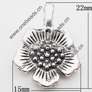 Pendant, Zinc Alloy Jewelry Findings Lead-free, Flower 15x22mm Hole:1.5mm, Sold by Bag